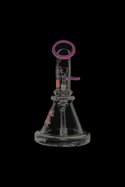 A front view of the Cheech & Chong Strawberry Mini Beaker Bong, featuring a clear glass build and a subtly rounded form.