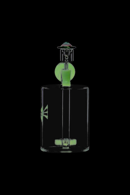 Front view of the Evolution Money Jar Dab Rig with Banger and Carb Cap, showcasing its clear glass construction and compact size.
