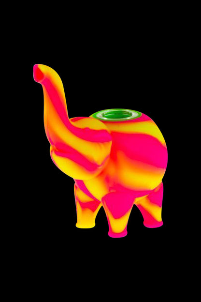 A side view of the Silicone Elephant Hand Pipe, showcasing its sculpted form and colorful finish.