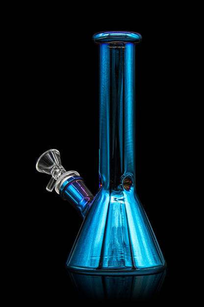 Blue glass water pipe (bong) isolated on black.