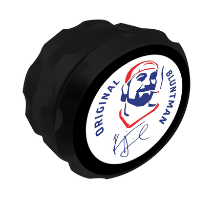 Front view of the Jay and Silent Bob Bluntman Grinder, showing a circular, metallic grinder against a plain white background.