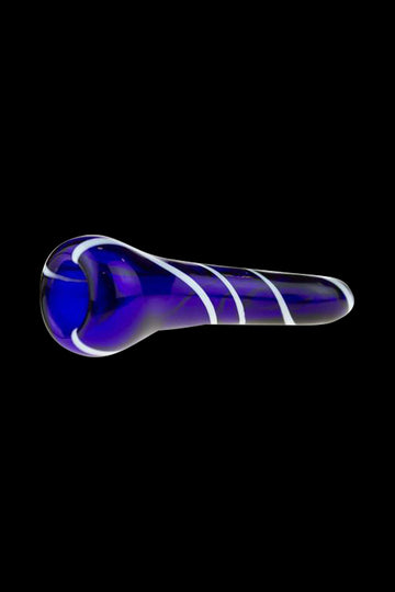 Blue - Glass One Hitter Pipe with White Stripes