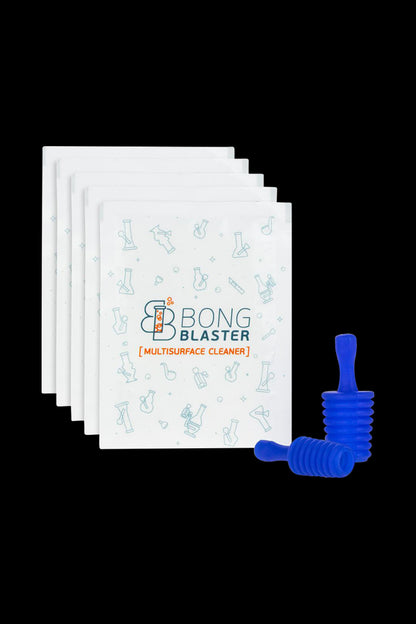 A top-down view of the Bong Blaster Bong Cleaner Starters Kit, showing several blue, cylindrical cleaning tools against a white background.