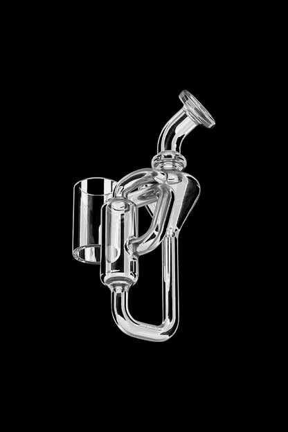 A detailed studio shot of the Elite Pro Hyperloop Glass, showcasing its clear glass construction and unique looped design.