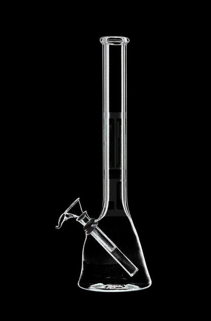 Front view of the Rubber Grommet Beaker Base Bong, a clear glass water pipe with a wide base and simple cylindrical shape.