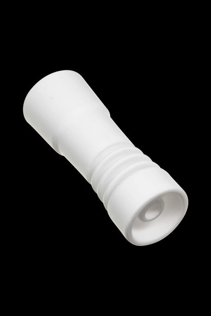 A close-up shows the DankStop Female Ceramic Domeless Nail, angled slightly with a smooth, off-white ceramic finish.