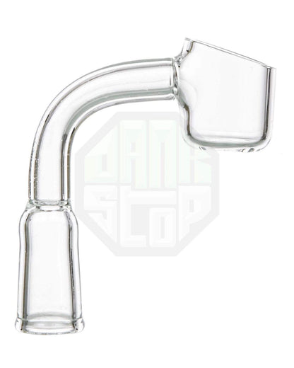 Clear glass 90-degree dab rig attachment.