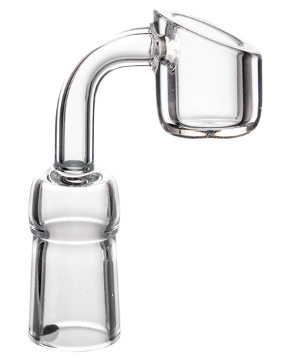 Clear quartz dab rig nail with angled tip.