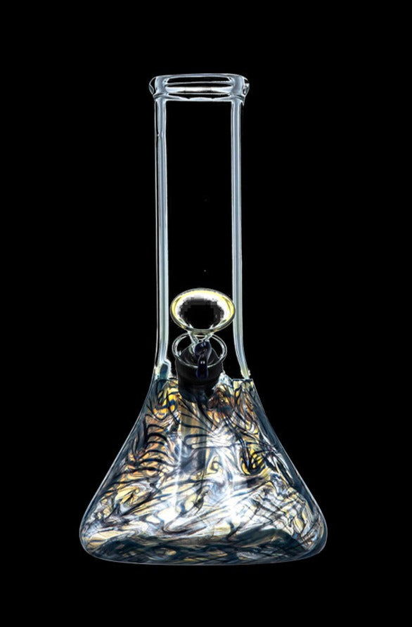 The DankStop Raked Beaker Water Pipe is displayed in a front view, with colorful accents inside the clear glass beaker.