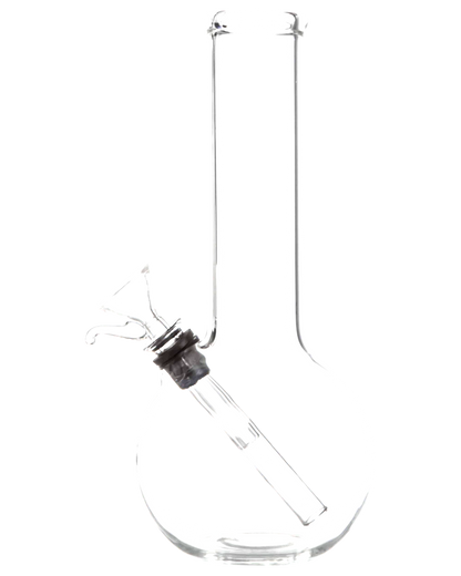 Front view of the Clear Glass Basic Water Pipe, showcasing its simple, clear glass construction and cylindrical shape.