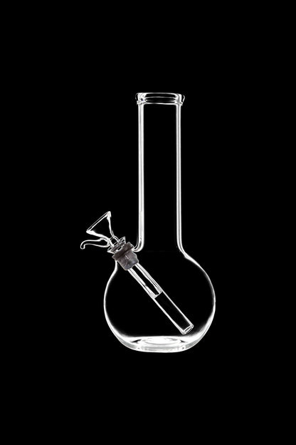 Front view of the Clear Glass Basic Water Pipe, a simple, clear glass pipe with a curved neck design.