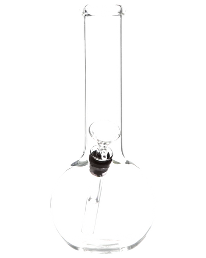 A front view of the Clear Glass Basic Water Pipe shows a clear glass tube with a wide base and a narrow neck.