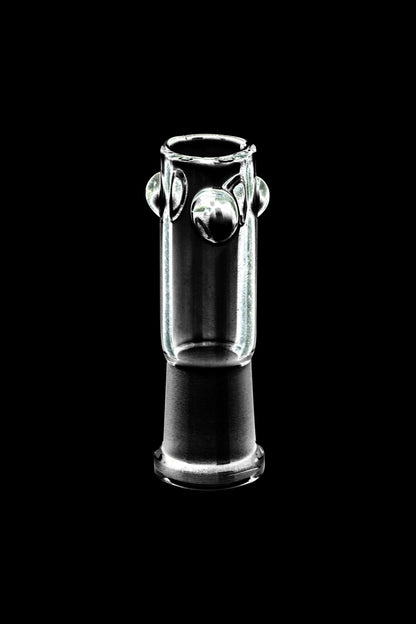 Front view of the Cylinder Dome with Marbles, a clear glass piece with embedded marbles, displayed on a black background.