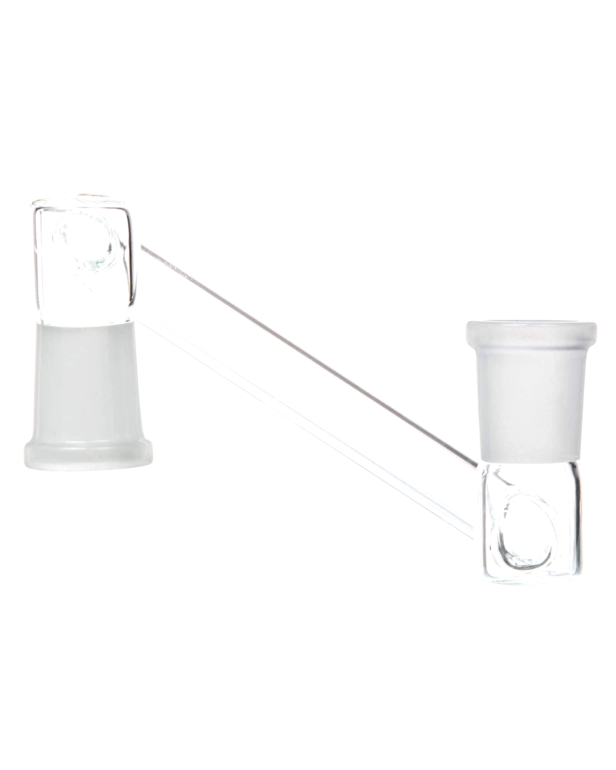 Close-up of the Dropdown Adapter, a clear glass piece angled slightly against a plain white background.