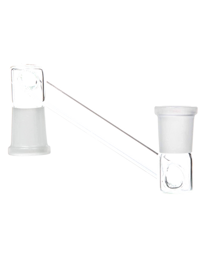 Close-up of the Dropdown Adapter, a clear glass piece angled slightly against a plain white background.