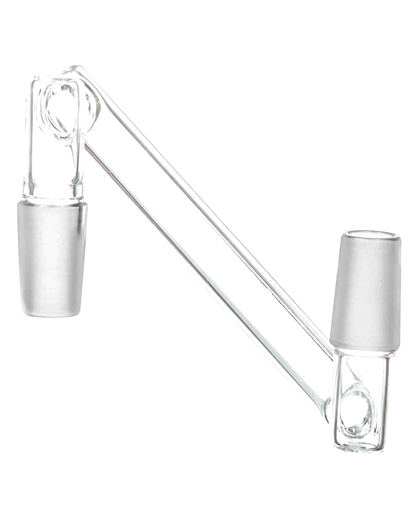 A clear glass Dropdown Adapter shown at a slight angle against a plain white background.