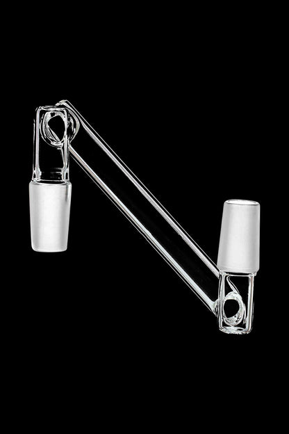 A close-up, angled view of the Dropdown Adapter, showcasing its clear glass construction and joint connections.