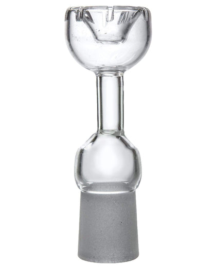 A close-up shot of the Female Quartz Daisy Dab Nail, showcasing its translucent quartz construction and floral design.