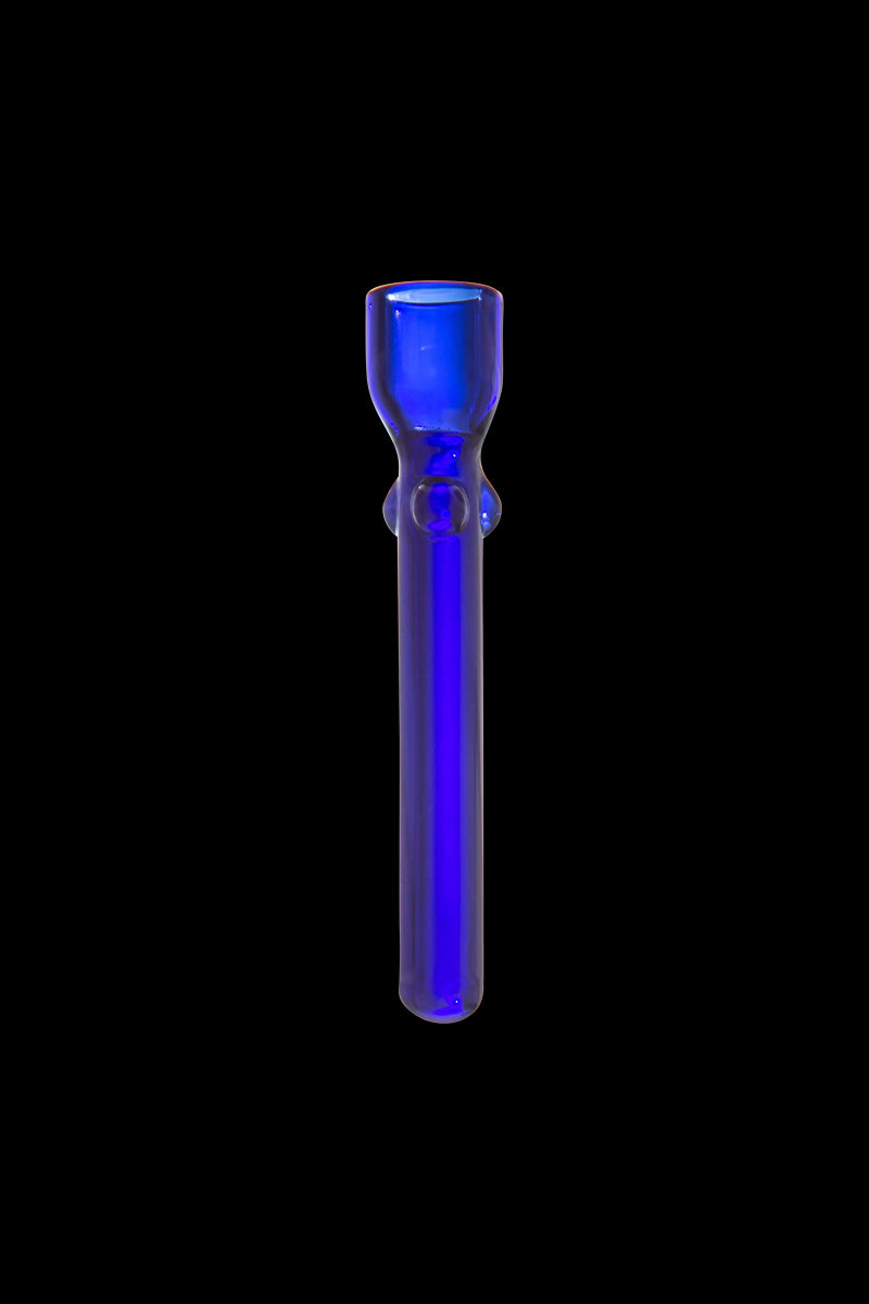 Front view of the Glass Nail, a slender, clear glass tube standing against a black background.