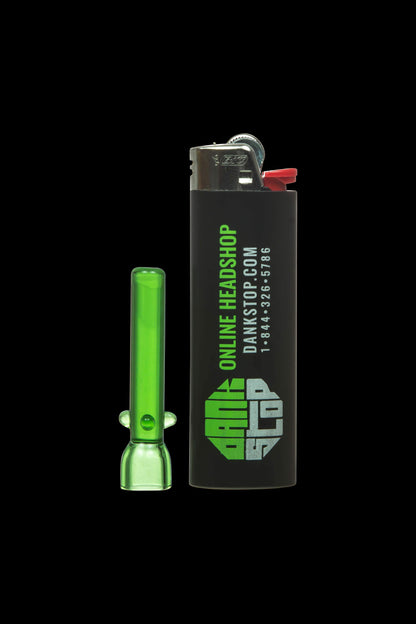 A close-up shot of the Glass Nail, showing its clear glass construction against a black background.