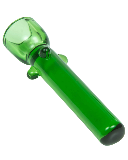 A close-up view of the Glass Nail, displaying its curved tip and smooth, translucent green glass construction.