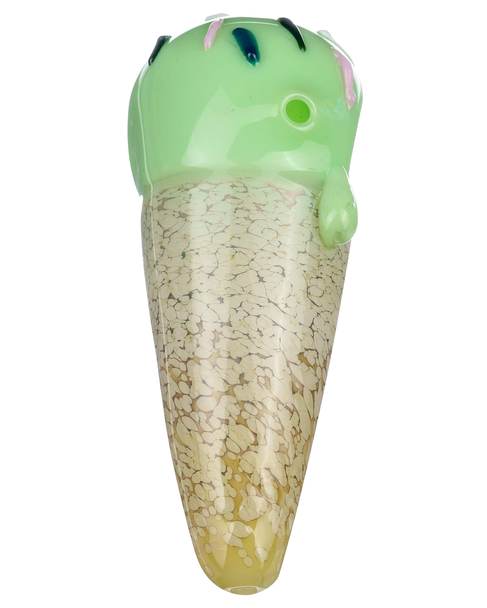 A studio shot of the Single Scoop Ice Cream Spoon Pipe, showing the sculpted, creamy glass design from a slightly angled front view.