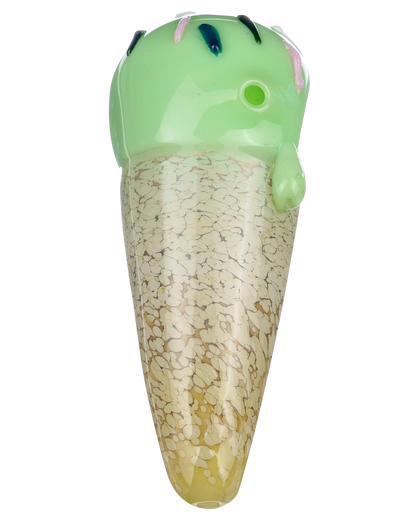 A studio shot of the Single Scoop Ice Cream Spoon Pipe, showing the sculpted, creamy glass design from a slightly angled front view.