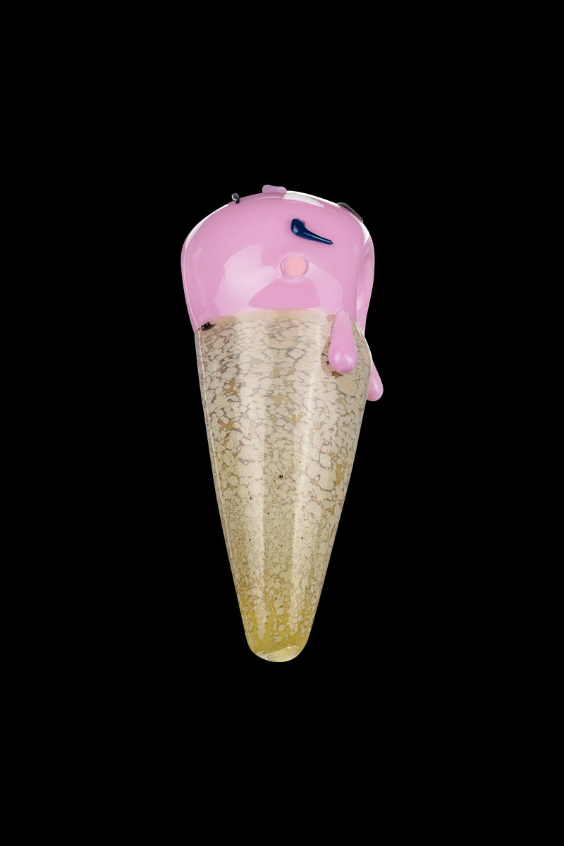 A detailed side view of the Single Scoop Ice Cream Spoon Pipe, showcasing its sculpted glass and unique spoon shape.