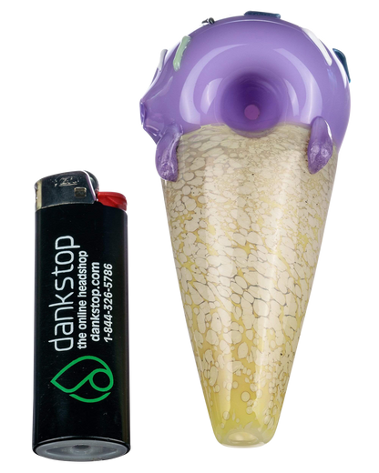 A detailed, angled view of the Single Scoop Ice Cream Spoon Pipe, resembling a melting ice cream cone with a colored mouthpiece.