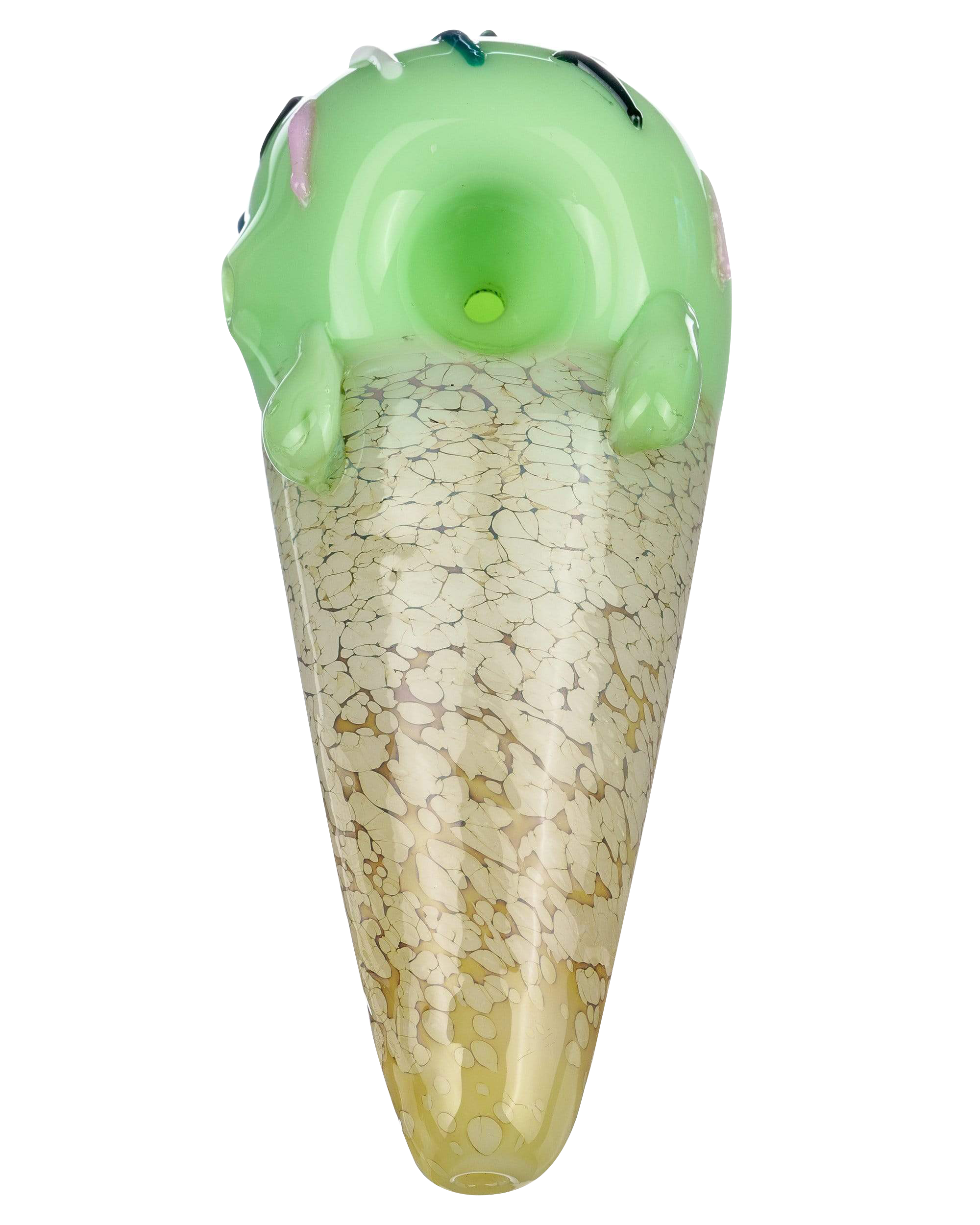 Front view of the Single Scoop Ice Cream Spoon Pipe, a ceramic pipe shaped like a melting scoop of ice cream.