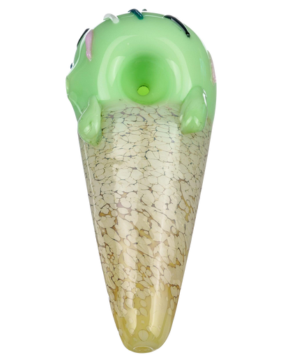 Front view of the Single Scoop Ice Cream Spoon Pipe, a ceramic pipe shaped like a melting scoop of ice cream.