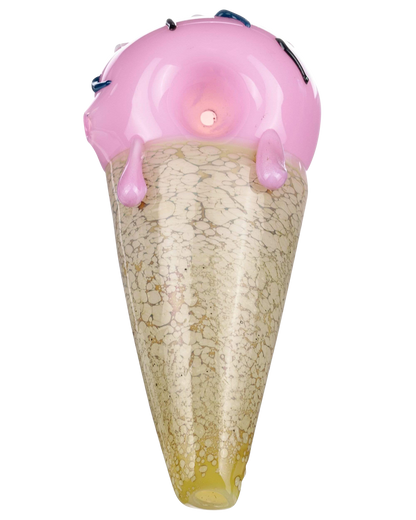 A front view of the Single Scoop Ice Cream Spoon Pipe, showcasing its sculpted glass design resembling a melting ice cream scoop.