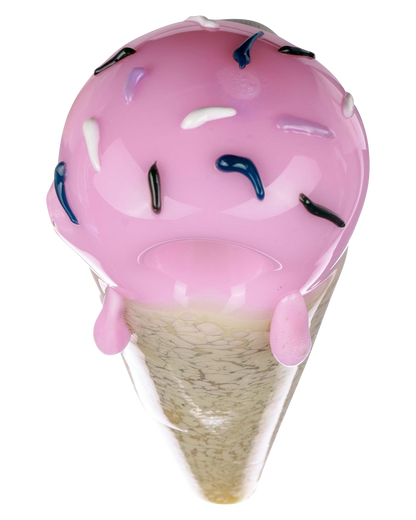 A close-up, angled view of the Single Scoop Ice Cream Spoon Pipe, resembling a colorful, swirled ice cream cone.