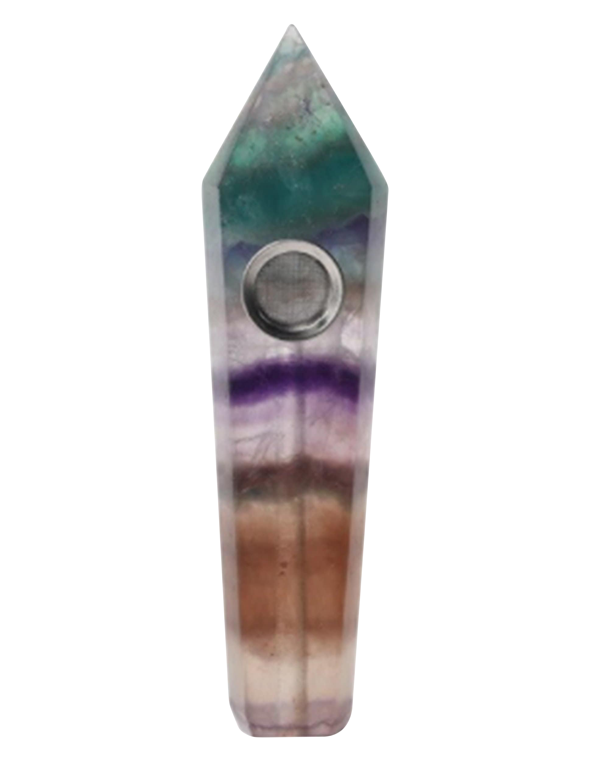 Front view of the Stone Pipe, a colorful glass pipe with a curved mouthpiece, against a plain white background.