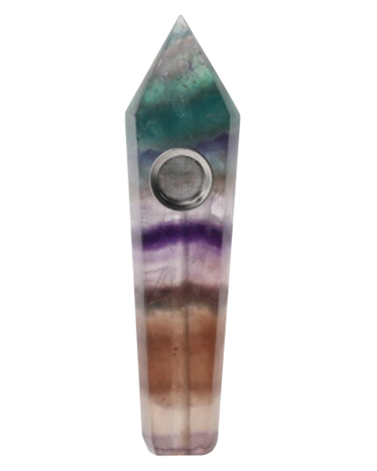 Front view of the Stone Pipe, a colorful glass pipe with a curved mouthpiece, against a plain white background.