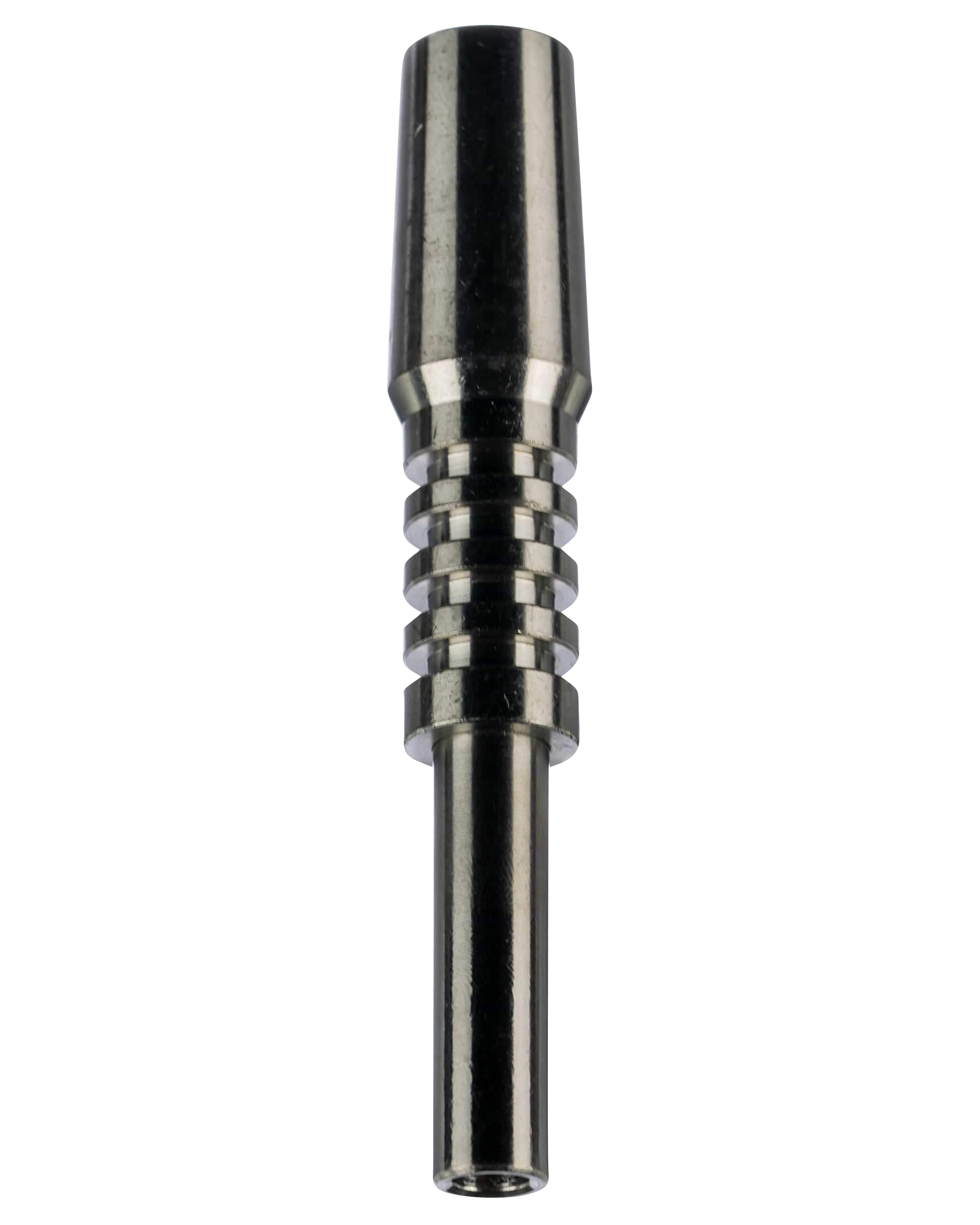 A close-up, angled view of the Titanium Nectar Collector Tip, showing its metallic sheen and streamlined design.