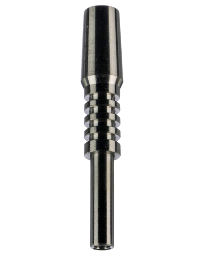 A close-up, angled view of the Titanium Nectar Collector Tip, showing its metallic sheen and streamlined design.