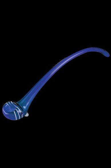 Blue glass cannabis oil burner pipe against a black background.