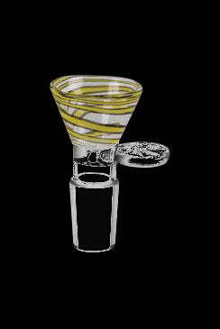 Glass cannabis bowl with yellow and white swirls. - 14.5mm Color Swirl Herb Slide