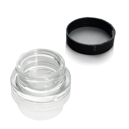Overhead view of the 9mL Dip Devices glass container, showing its empty, clear interior and simple cylindrical shape.