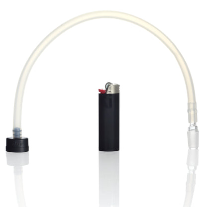 A studio shot displays the Dip Devices DipWhip Attachment curving above a lighter on a reflective surface.