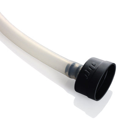 Close-up view of the Dip Devices DipWhip Attachment connected to a clear tube, highlighted by soft, even lighting.