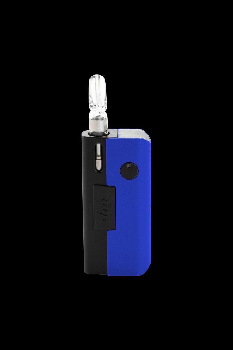 Front view of the Dip Devices Evri Starter Pack Vaporizer Kit, showing a silver and black electronic device with a clear glass attachment.