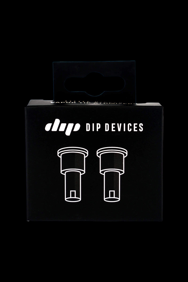 A side-by-side view of the Dip Devices Little Dipper Replacement Tip - 2 Pack, showing the small, clear tips against a black background.