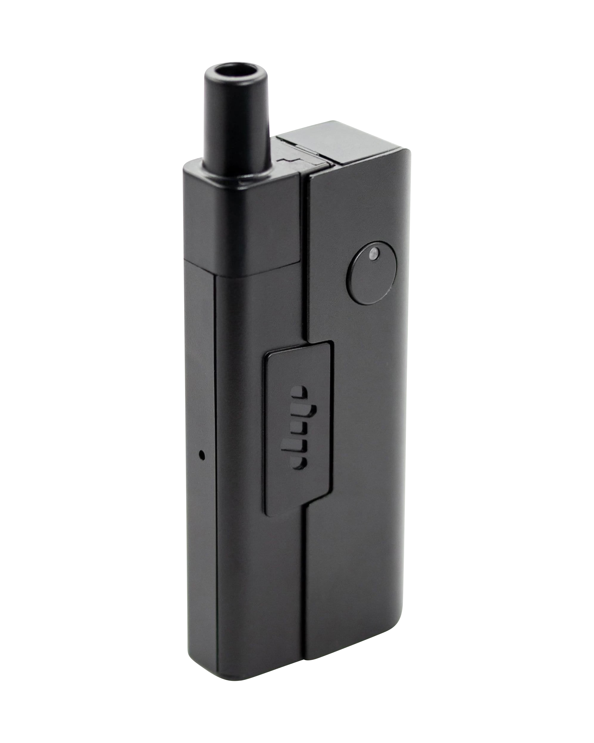 Front view of the Quartz Crystal Attachment, a sleek black glass piece with a cylindrical shape and smooth finish.