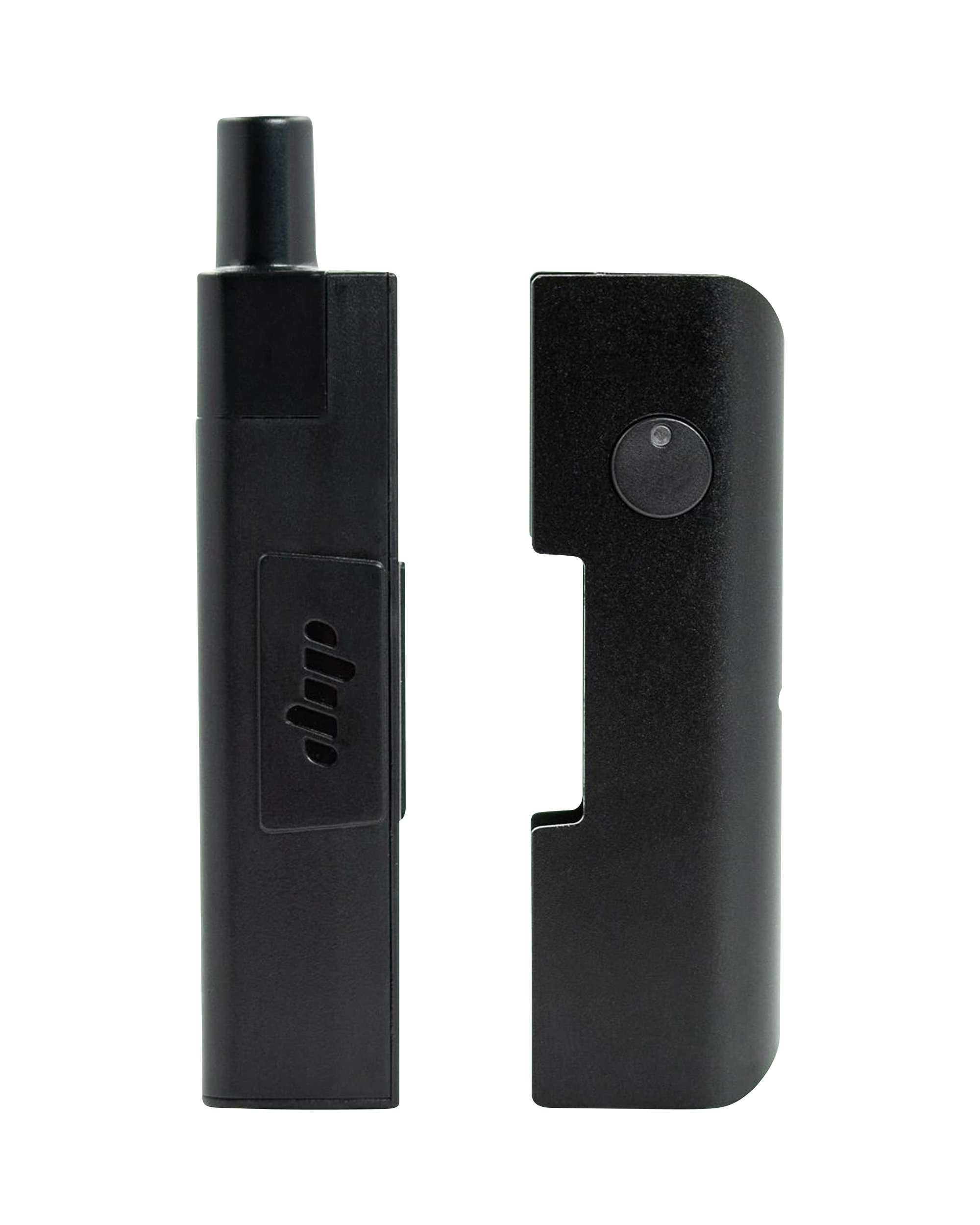 Front view of the Quartz Crystal Attachment, a dark, cylindrical piece positioned against a plain black background.