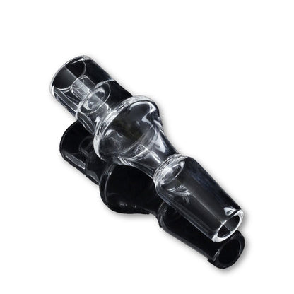 A close-up, angled view of the Domeless Quartz Nail for Heating Coils, showing its shiny, clear quartz construction.