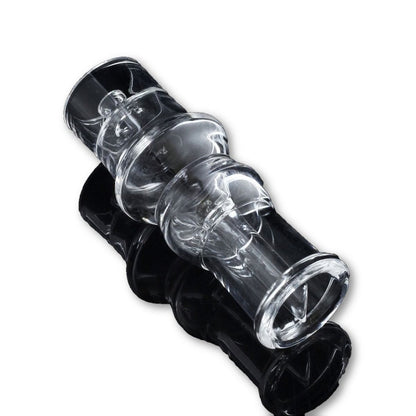 A close-up, angled view of the Domeless Quartz Nail for Heating Coils, showcasing its clear quartz construction against a dark backdrop.