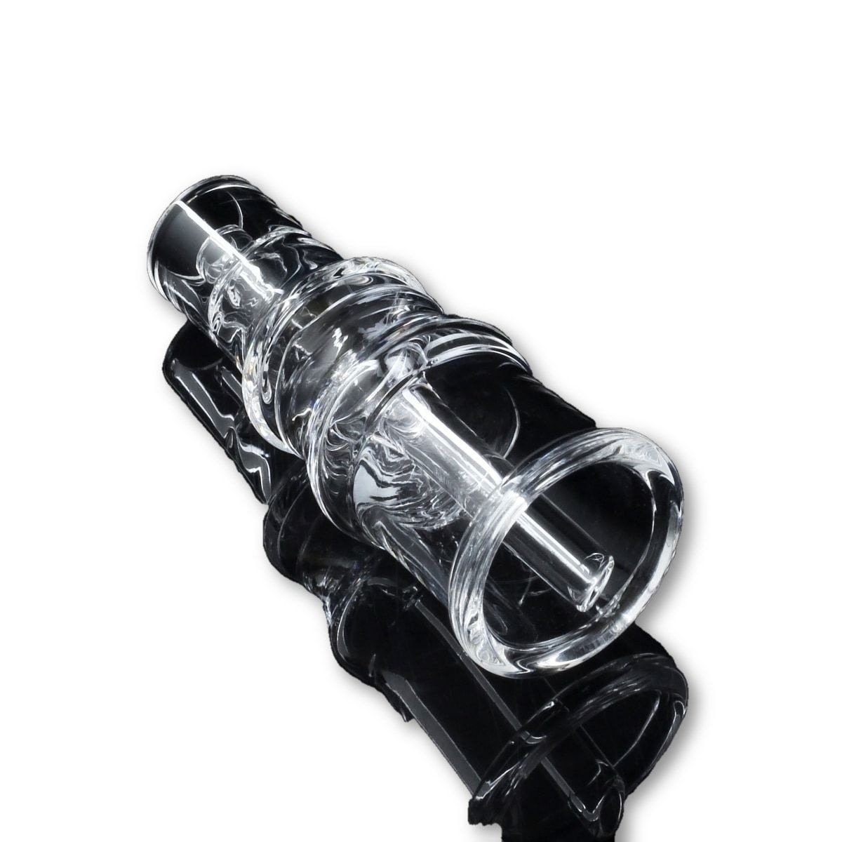 A close-up, angled view of the Domeless Quartz Nail for Heating Coils, displaying its smooth, clear quartz construction.