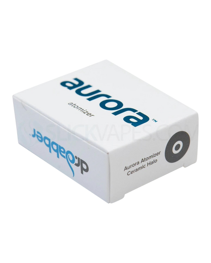 Front view of the Aurora Halo Ceramic Quartz Atomizer, featuring a simple white finish and visible branding.